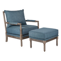 OSP Home Furnishings BPCA-ML22-M36 Louis Spindel Chair and Ottman in Milford Indigo with Wire Brush Modern Finish